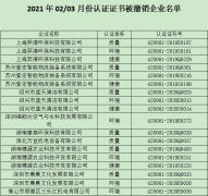 2021年2-3月份認(rèn)證證書被撤銷企業(yè)名單